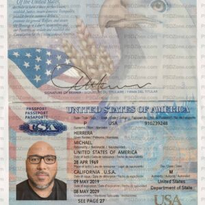 Editable USA Passport Template PSD New Scan Effect